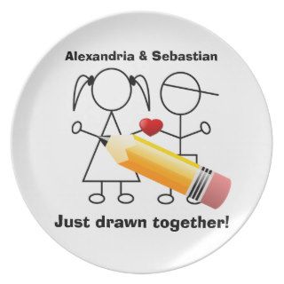 Stick Figure Couple With Heart Drawn Together Party Plates