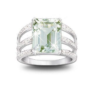 Triple Band Sheer Radiance Green Amethyst & Diamond Ring With Pave Setting by The Bradford Exchange Engagement Rings Jewelry