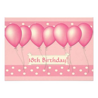 18th Birthday Party Invitation, Pink Balloons