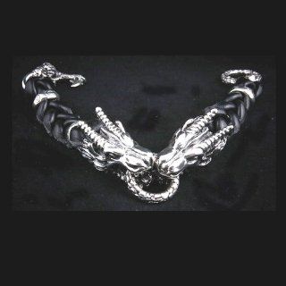 PEGASUS Sterling Silver Men's BraceletuDragon Leather Chain Braceletv 2969 Bracelets Jewelry