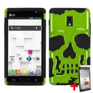 LG OPTIMUS L9 P769 GREEN BLACK SKELETON SKULL HYBRID COVER HARD GEL CASE +FREE SCREEN PROTECTOR from [ACCESSORY ARENA] Cell Phones & Accessories