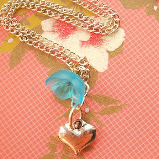 silver heart and blue flower necklace by storm in a teacup