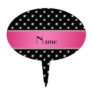 Personalized name black diamonds pink stripe cake pick