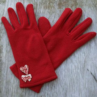 fleece gloves with handmade ceramic buttons by juliet reeves designs
