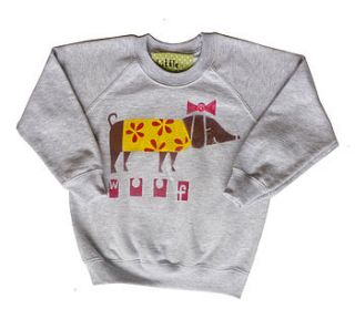 children's dog in coat printed sweatshirt by little dandies