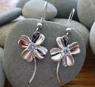silver four leaf clover drop earrings by anne reeves jewellery