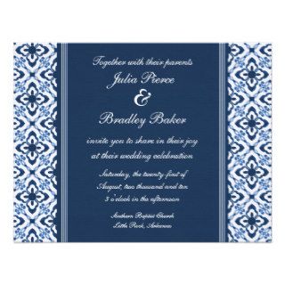 Simply Dazzling Damask Wedding Invite, Dark Blue