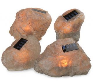 Set of 4 Solar Powered Decorative Glow Stones —