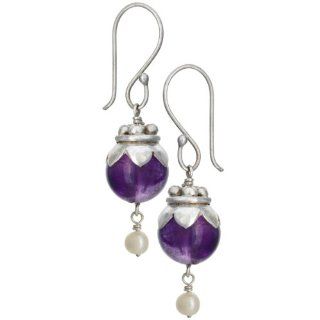 Earrings, Amethyst Lotus; by Nepalese Buddhist Artisans; 1 1/4" high Health & Personal Care