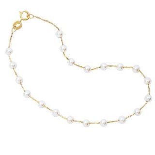 Elegance Collection 14K Yellow Gold Pearl Station Necklace Pearl Strands Jewelry