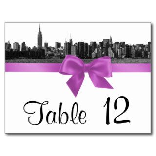 NYC Wide Skyline Etched BW Lilac Table Number Post Cards