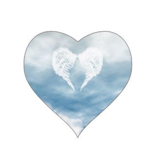 Angel Wings in Cloudy Blue Sky Heart Sticker