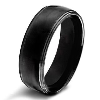 Black plated Stainless Steel Polished Ridged Edge Ring West Coast Jewelry Men's Rings