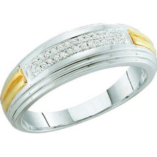 0.10 Carat (ctw) Platinum Plated Sterling Silver White Diamond Men's Hip Hop Wedding Band Ring Jewelry