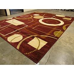 Hand carved Red Stripes Geometric Rug (7'10 x 9'10) EORC 7x9   10x14 Rugs