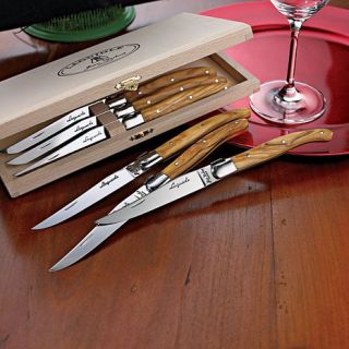Wine Enthusiast Jean Dubost Laguiole 6 piece Steak Knives   Olivewood