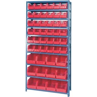 Quantum Storage Complete Shelving System with Large Parts Bins — 12in. x 36in. x 75in. Rack Size, 36 Bins, Red  Single Side Bin Units