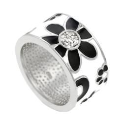 Tressa Sterling Silver Black and White Enamel Band Ring Tressa Cubic Zirconia Rings