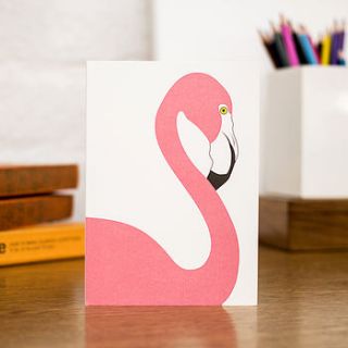 pink flamingo blank greetings card by rosie and the boys