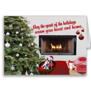 Bulldog Christmas Warm Fireplace Greeting Card