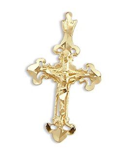 Nugget Cross Pendant Solid 14k Yellow Gold Charm Religious 1.00 inch Jewelry