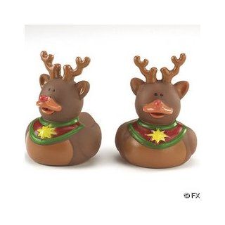 One Dozen (12) Rudolph Reindeer Rubber Duck Party Favors Toys & Games