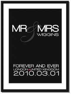 personalised 'mr & mrs' wedding print by i love design