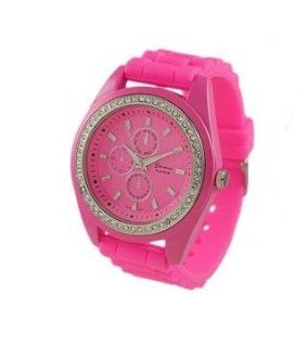 Geneva Platinum Neon Faux Chronograph Silicone Watch   HOT PINK Watches