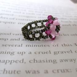Crystal Pretty Pink Beaded Flower Ring (USA) Rings