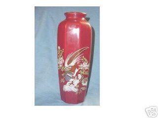 Porcelain Maroon Vase with Pheasants & Flowers  Decorative Vases  