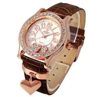 Disney watch Mickey Heart Charm cowhide brown belt x pink gold color dial Swarovski white NFC120034 (Japan Import) Watches