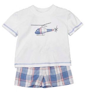 shortie summer pyjamas with helicopter motif by mini vanilla / vanilla park   london