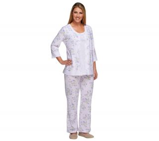 Carole Hochman Jersey Floral Print 3 Piece Pajama Set —