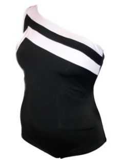 Longitude Plus Size One Piece Single Shoulder Swimsuit Black White 16 24