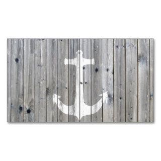 Hipster Vintage White Nautical Anchor on Gray Wood Business Cards