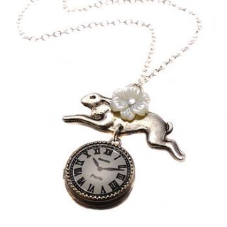 rabbit and clock locket necklace by eve&fox