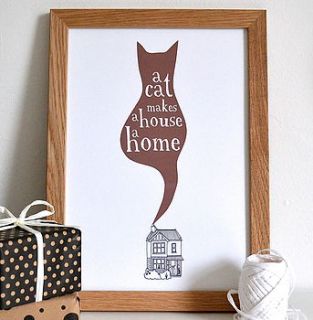 'a cat makes a house a home' print by becka griffin illustration