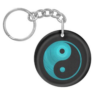 Yin Yang Teal Blue Aqua Spiral Template Black Key Chain