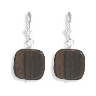 Soft Square Wood Earrings with Lever Back Sterling Silver   Made in the USA Jewelry