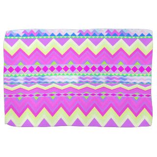 Girly Pink Green Colorful Tribal Aztec ZigZag Towels