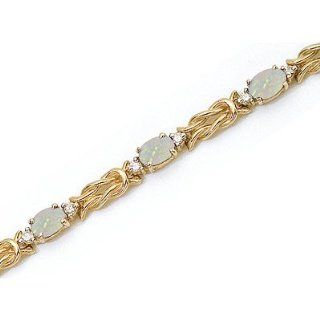 14k Yellow Gold Natural Opal And Diamond Tennis Bracelet Jewelry