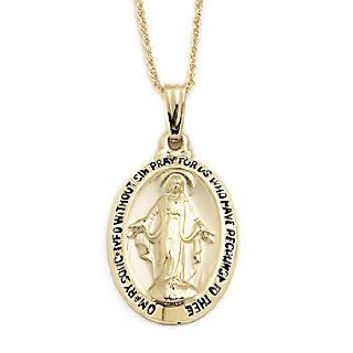 14kt Yellow Gold Mary Miraculous Medal With Chain. 18" Jewelry