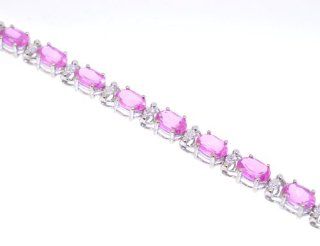 10K White Gold Pink CZ Tennis Bracelet Jewelry