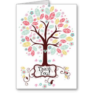 Whimsical Modern Swirl Heart Flower Tree Thank You Card