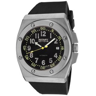 Rotary Men's 'Editions' Black Dial Black Rubber Strap Automatic Watch Rotary Men's Rotary Watches