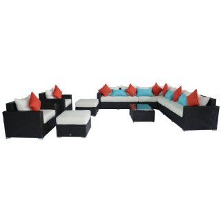 Outsunny 11pc Outdoor PE Rattan Wicker Sectional Sofa Furniture Set  Patio, Lawn & Garden