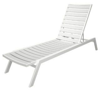 78.25" Recycled Earth Friendly Chaise Lounge Chair   White w/ White Frame  Patio Lounge Chairs  Patio, Lawn & Garden