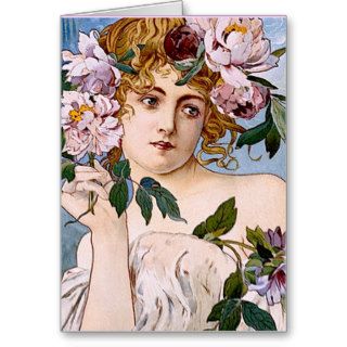 Art Nouveau Lady with Flowers Cards