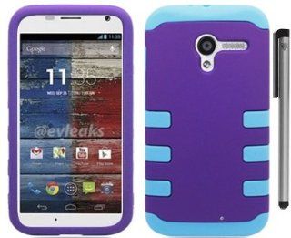For Motorola Moto X XT1058 Duo Layer Hybrid Protector Cover Case with ApexGears Stylus Pen (Purple Light Blue) Cell Phones & Accessories