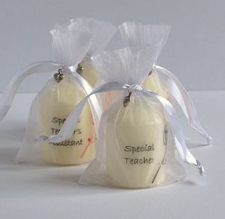 'special teacher' candle in organza bag by a touch of verse